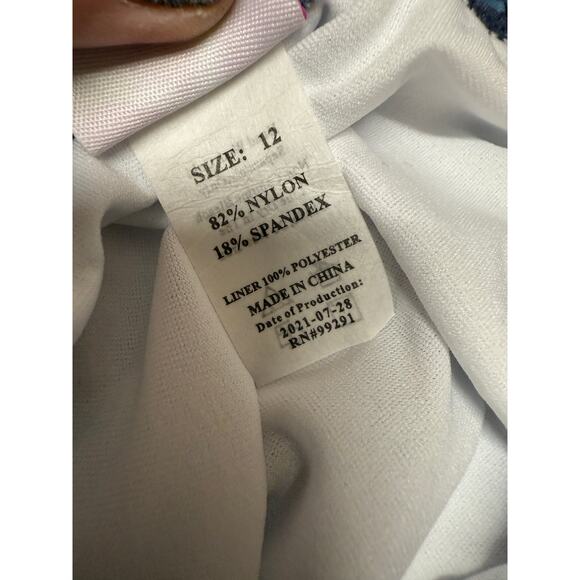 Kanu Surf Girls UPF 50 Beach Sport Criss-Cross One Piece Swimsuit navy tiedye 12 - Picture 4 of 6